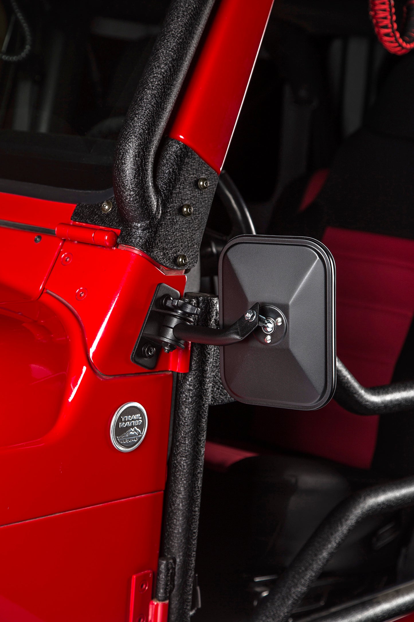 ~(1.9 lbs. 14X6X4)~ Stubby Trail Mirror Rectangular Txt Black 97-18 Jeep Wrangler JK