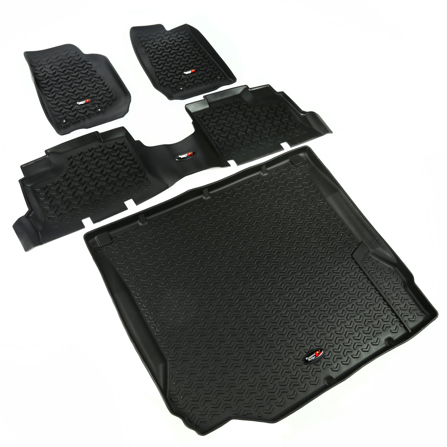 ~(21.7 lbs. 47X28X7)~ Floor Liner Front Rear Cargo Black 2007-2010 Jeep Wrangler JK 4 Dr