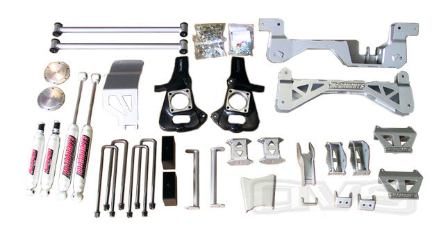 ~(287 lbs. 45X15X15)~ 2002-10 GM 2500/3500 NO Dually Truck (8 Lug) (4WD) 7 in Lift Kit (silver powder-coat) w/ front AND rear shocks