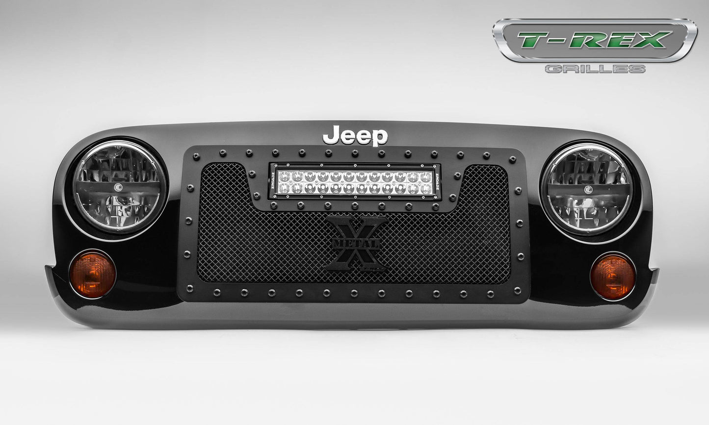 ***Discontinued***2007-2018 Jeep JK JKU Stealth Torch Grille Black 1 Pc Insert Black Studs Incl. (1) 12in LED - PN #6314831-BR