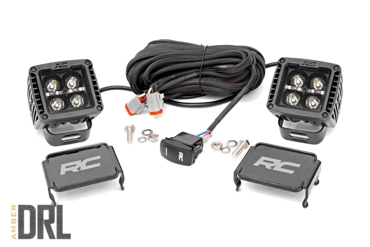 ~(8 lbs. 9X9X6)~ 2-inch Square Cree LED Lights - (Pair Black Series w/ Amber DRL)