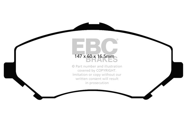 ~(4 lbs. 3X3X3)~ EBC YELLOWSTUFF PERFORMANCE PADS EBC Brakes Performance brake pads made for cars trucks and SUVs. Extreamly high friction coefficient and temperature range enhances braking substantially over OEM pads. Spirited street pads that are also t
