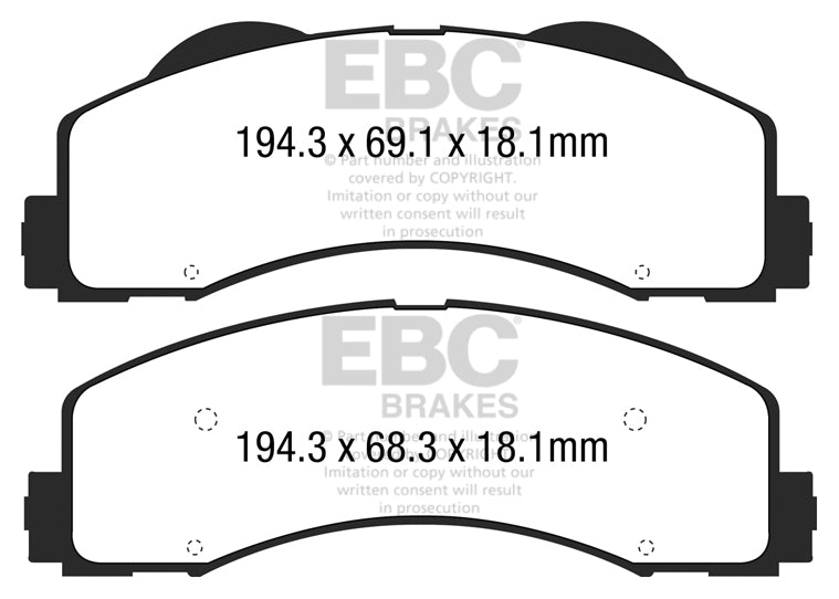 ~(5 lbs. 6X4X4)~ EBC YELLOWSTUFF PERFORMANCE PADS EBC Brakes Performance brake pads made for cars trucks and SUVs. Extreamly high friction coefficient and temperature range enhances braking substantially over OEM pads. Spirited street pads that are also t