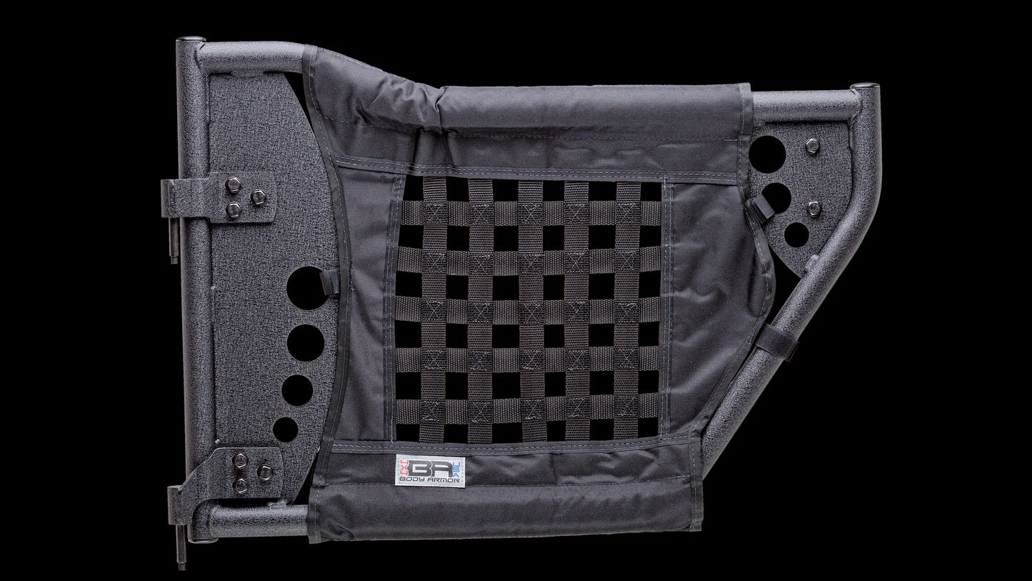 ~(45 lbs. 37X21X3)~ 2018 Wrangler JL Traildoors RearPair MINI-TEXTURED BLACK FABRIC/METAL