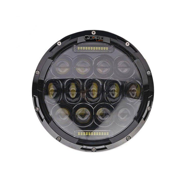 ~(5 lbs. 10X8X8)~ 7 Inch Headlight Jeep JK/CJ/TJ 75 Watt High/Low RGB Accent Quad-Lock/Interlock Black Reflector Tempest Series Quake LED