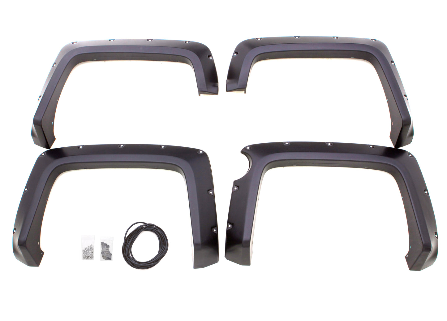 ~(22 lbs. 52X34X11)~ 2014-2015 CHEVROLET SILVERADO 1500 6 ft AND 8 ft BEDS BLACK RX-RIVET STYLE 4PC SMOOTH FENDER FLARE ELITE SERIES