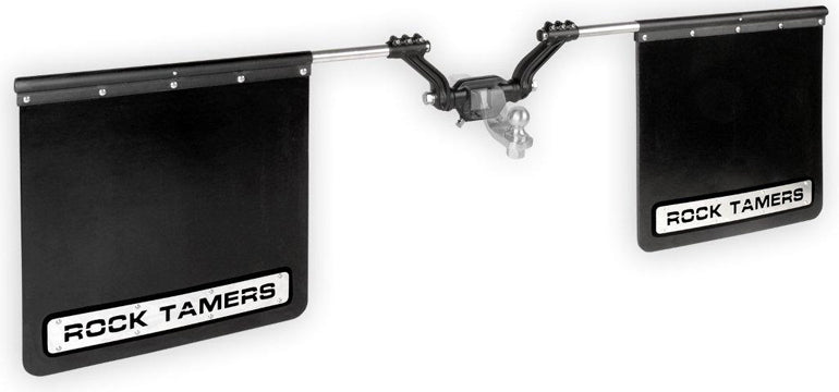 ~(34 lbs. 26X26X4)~ Rock Tamers 2IN Hub Mudflap System Matte Black/Stainless Steel Trim Plates