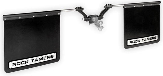 ~(34 lbs. 26X26X4)~ Rock Tamers 2IN Hub Mudflap System Matte Black/Stainless Steel Trim Plates