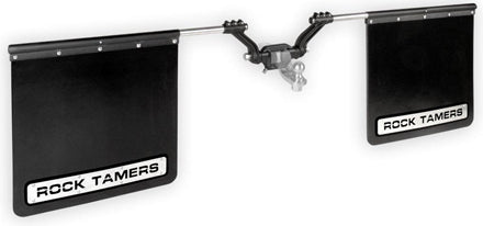 ~(36.2 lbs. 26X26X4)~ Rock Tamers 2.5IN Hub Mudflap System Matte Black/Stainless Steel Trim Plates