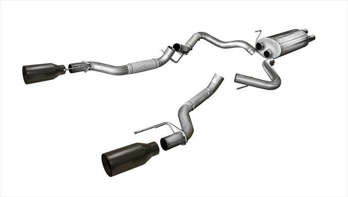 ~(72 lbs. 57X21X15)~ 3.0 Inch Cat-Back Sport Dual Rear Exhaust 5 Inch Black Tips 17-Present Ford F150 Raptor EcoBoost 3.5L V6 Turbo SuperCab 133.0 Inch/SuperCrew 145 Inch Wheelbase Stainless Steel