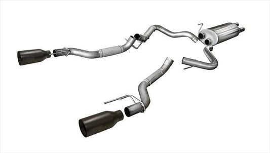 ~(72 lbs. 57X21X15)~ 3.0 Inch Cat-Back Sport Dual Rear Exhaust 5 Inch Black Tips 17-Present Ford F150 Raptor EcoBoost 3.5L V6 Turbo SuperCab 133.0 Inch/SuperCrew 145 Inch Wheelbase Stainless Steel