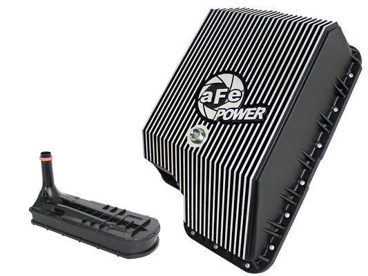 ~(17 lbs. 17X13X7)~ aFe Power Transmission Pan Black w/ Machined Fins Ford Diesel Trucks 94-10 V8-7.3L/6.0L/6.4L (td)