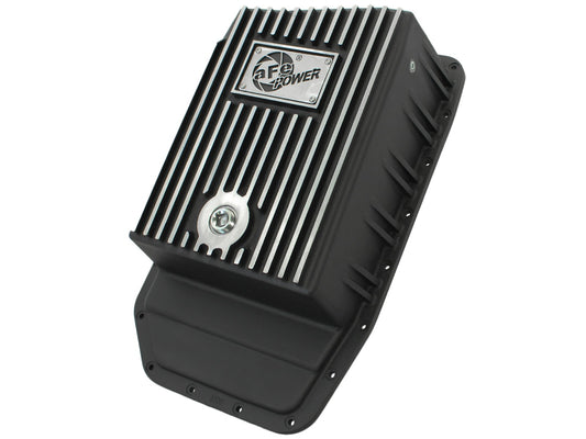 ~(17 lbs. 22X16X8)~ aFe Power Transmission Pan Black w/ Machined Fins (6R80 Transmission) Ford F-150 Trucks 09-19