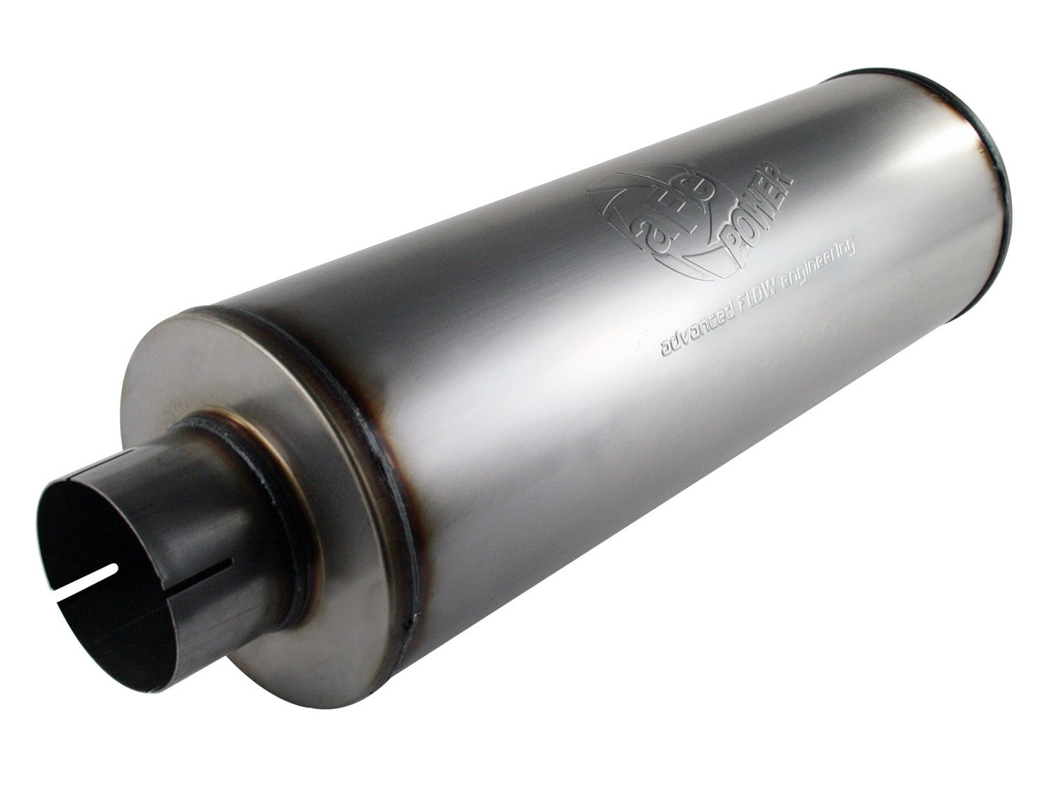 ~(18 lbs. 31X9X9)~ MACH Force-Xp 409 Stainless Steel Muffler 4 IN ID Center/Center x 8 IN Dia x 30 IN L