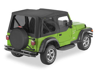 ~(23 lbs. 32X9X9)~ Replace-a-Top Fabric-only Soft Top Black Diamond Jeep 03-06 Wrangler; Except Unlimited; Includes upper fabric door skins; Tinted side and rear windows