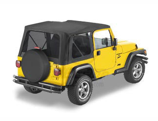 ~(22 lbs. 32X9X9)~ Replace-a-Top Fabric-only Soft Top Black Denim Jeep 97-02 Wrangler; No door skins included; Tinted side and rear windows