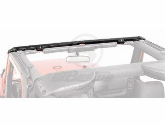 ~(6 lbs. 56X4X4)~ Windshield Channel Header style 1-pc Black Jeep 97-06 Wrangler; No-drill 1-piece design
