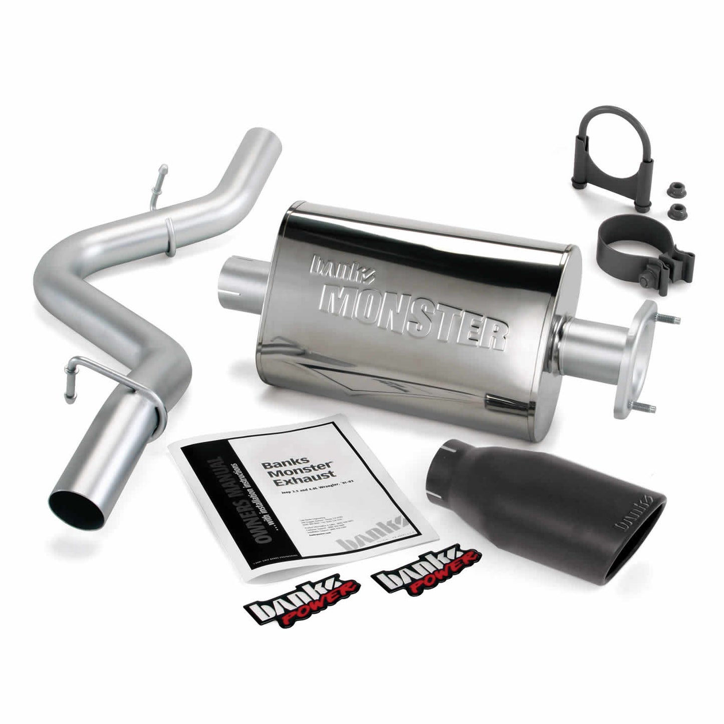 ~(23 lbs. 31X20X8)~ Monster Exhaust System S/S-Black Tip - 2000-03 Jeep 2.5/4.0L Wrangler 2-Bolt Cat Conv