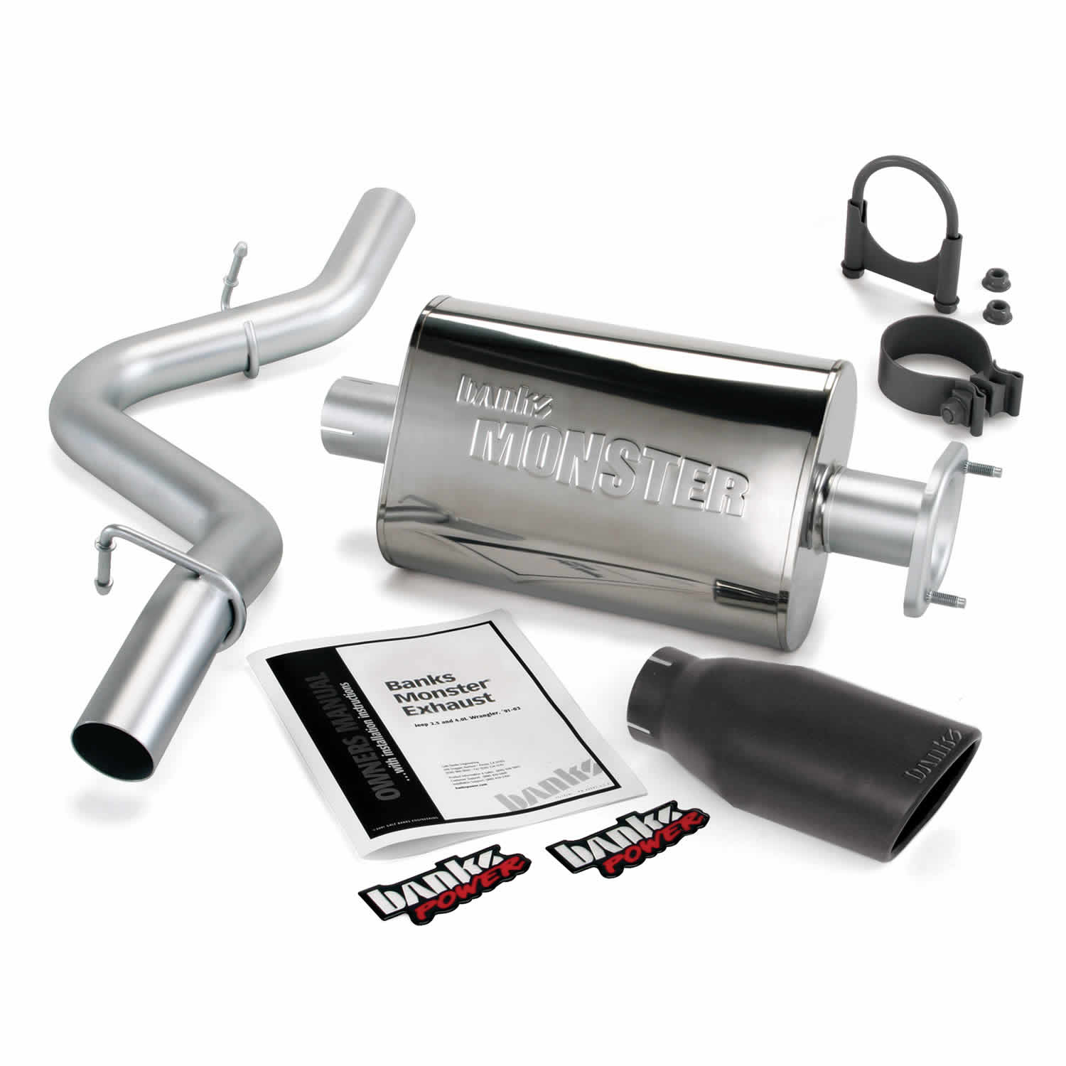 ~(23 lbs. 31X20X8)~ Monster Exhaust System S/S-Black Tip - 2000-03 Jeep 2.5/4.0L Wrangler 2-Bolt Cat Conv