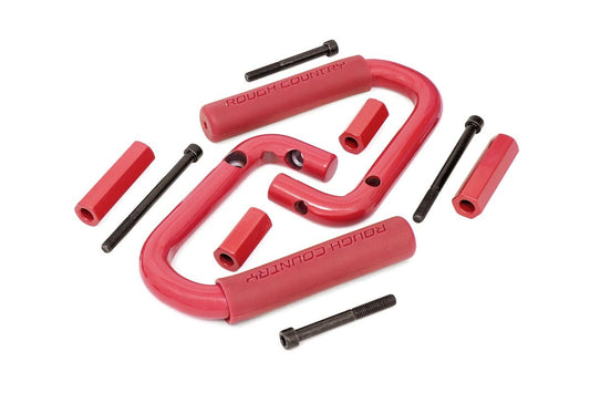 ~(6.1 lbs. 12X10X2)~ Jeep Front Solid Steel Grab Handles (07-18 Wrangler JK  Red)