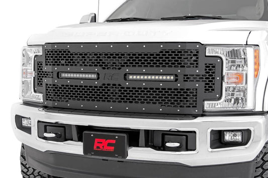 1x 70214 2x 70712BL Mesh Grille   12  Dual Row LED   Black   Ford Super Duty (17-19)