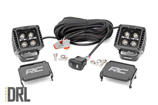 ~(8 lbs. 9X9X6)~ 2-inch Square Cree LED Lights - (Pair  Black Series w/ Amber DRL)