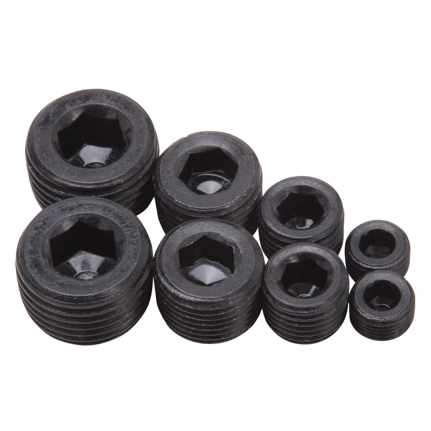 FITTINGS PIPE PLUG KIT INTERNAL ALLEN HEAD 1/8in 1/4in 3/8in 1/2in NPT (SET OF 8) BLACK