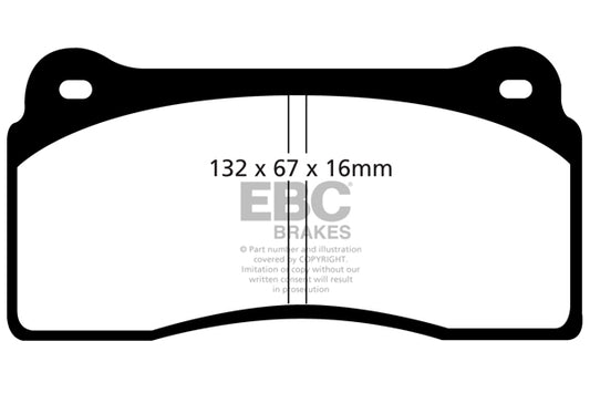 ~(4.2 lbs. 2X2X2)~ EBC REDSTUFF CERAMIC PADS Low dust EBC Redstuff is a superb pad for fast street use and targets high HP imports muscle cars and prestige European cars. EBC Redstuff ceramic pads reduce dust emitted by OEM pads by approx 80 percent. Reds