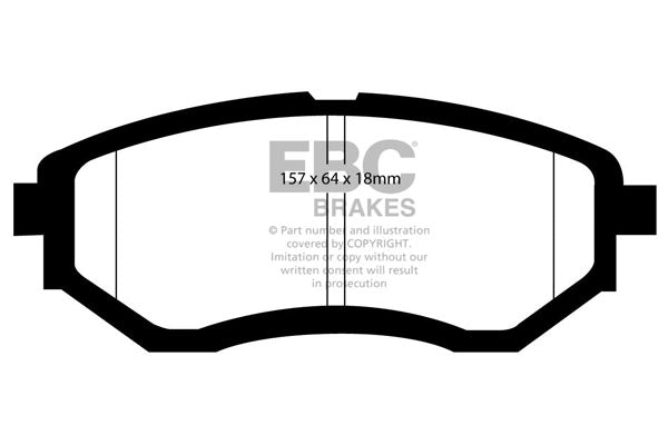 ~(4.6 lbs. 3X3X3)~ EBC YELLOWSTUFF PERFORMANCE PADS EBC Brakes Performance brake pads made for cars trucks and SUVs. Extreamly high friction coefficient and temperature range enhances braking substantially over OEM pads. Spirited street pads that are also
