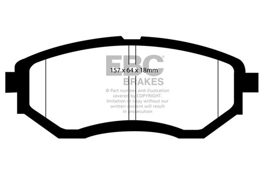 ~(4.6 lbs. 3X3X3)~ EBC YELLOWSTUFF PERFORMANCE PADS EBC Brakes Performance brake pads made for cars trucks and SUVs. Extreamly high friction coefficient and temperature range enhances braking substantially over OEM pads. Spirited street pads that are also