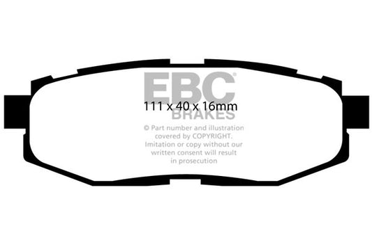 ~(2 lbs. 2X2X2)~ EBC YELLOWSTUFF PERFORMANCE PADS EBC Brakes Performance brake pads made for cars trucks and SUVs. Extreamly high friction coefficient and temperature range enhances braking substantially over OEM pads. Spirited street pads that are also t