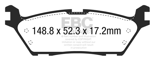 ~(5 lbs. 6X4X4)~ EBC GREENSTUFF 6000 TRUCK PADS Upgrade your stopping power with a simple pad change using EBC High Friction 6000 series Greenstuff brake pads. The new EBC 6000 series boasts GG rated friction for better stopping with fully shimmed edge ch