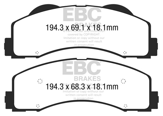 ~(5 lbs. 6X4X4)~ EXTRA DUTY PERFORMANCE TRUCK AND JEEP PADS EBC Brakes high performance Truck Jeep and SUV pad features new ECO friendly technology to develop a brake pad that has unusually high friction levels yet still has good manners for street use wi