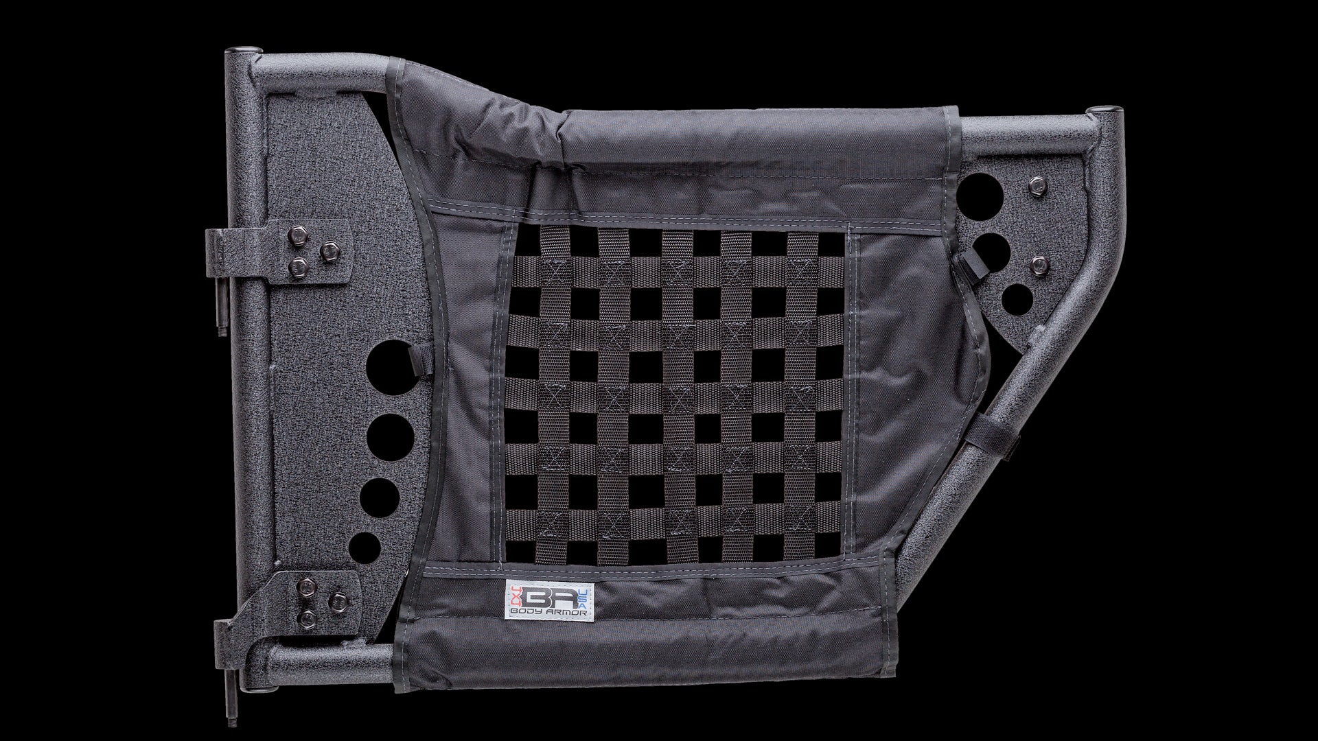 ~(45 lbs. 37X21X3)~ 2018 Wrangler JL Traildoors RearPair MINI-TEXTURED BLACK FABRIC/METAL