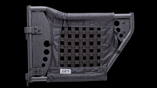 ~(45 lbs. 37X21X3)~ 2018 Wrangler JL Traildoors RearPair MINI-TEXTURED BLACK FABRIC/METAL