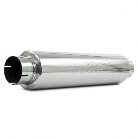 ~(18 lbs. 42X8X8)~  Universal T409 Stainless Steel without Tip Muffler 4in Inlet/Outlet 24in body 6in diameter 30in overall