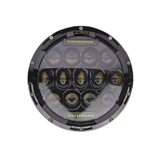 ~(5 lbs. 10X8X8)~ 7 Inch Headlight Jeep JK/CJ/TJ 75 Watt High/Low RGB Accent Quad-Lock/Interlock Black Reflector Tempest Series Quake LED
