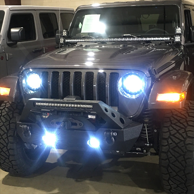 ~(14 lbs. 24X12X12)~ Jeep Wrangler JL/JT Gladiator 9 Inch HD-RGB Headlights 4 Inch HD-RGB Fog Lights Quake LED