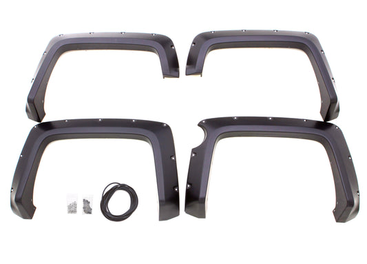 ~(22 lbs. 52X34X11)~ 2014-2015 CHEVROLET SILVERADO 1500 6 ft AND 8 ft BEDS BLACK RX-RIVET STYLE 4PC SMOOTH FENDER FLARE ELITE SERIES