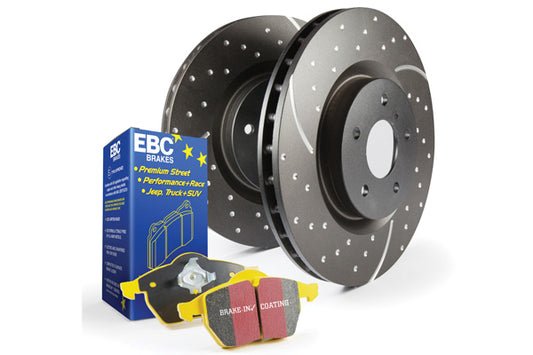 ~(40 lbs. 15X15X15)~ S5 Front Kits Yellowstuff and GD Rotors Save 15% over cost of buying separate parts with this quality pad and rotor kit which includes pads rotors and caliper lube. EBC flagship GG rated Yellowstuff high friction pads for maximum brak