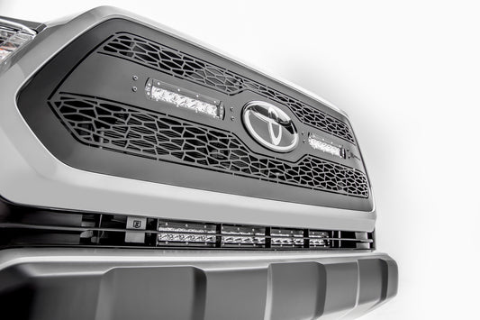 ~(11 lbs. 32X7X7)~ Front Bumper Center Behind OEM Grille Kit - with 20 IN Zroadz Single Row LED Includes Universal Wire Harness Easy Installation No Cutting No Drilling 2018-2018 TOYOTA TACOMA