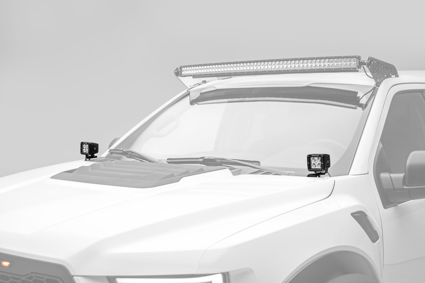 ~(4 lbs. 14X9X8)~ 2017 Ford F150 Raptor ZROADZ Hood Hinge Mounts (Brackets Only) to mount (2) 3 IN ZROADZ LED Cube Lights or Similar