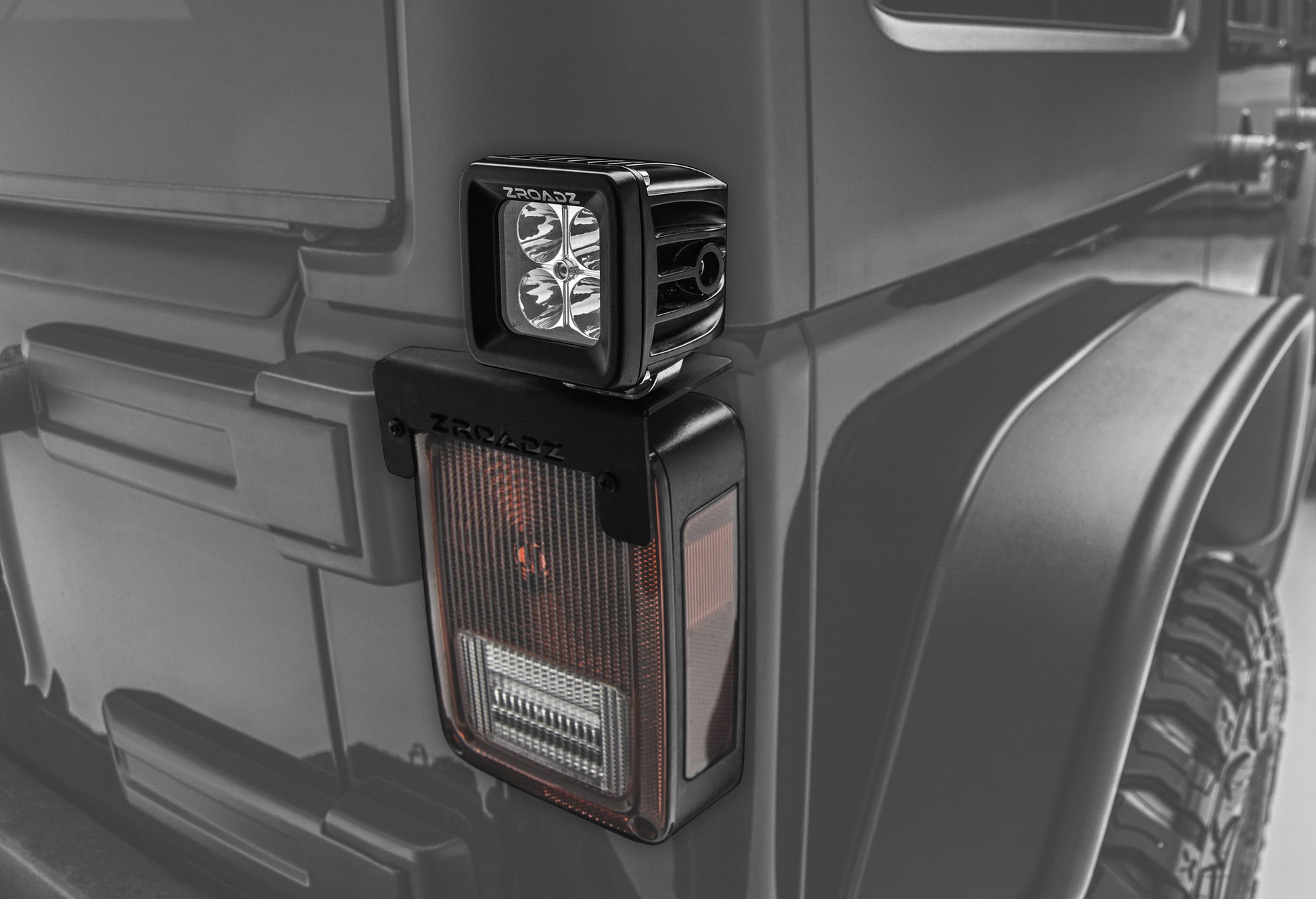 ~(2 lbs. 12X7X7)~ 2007-2017 JEEP WRANGLER JK : Tail Light Top LED Pod Mount - to mount 3 IN Zroadz Cube Pod Work Lights or Similar Style Light - for illumination of Rear or Sides of your JEEP