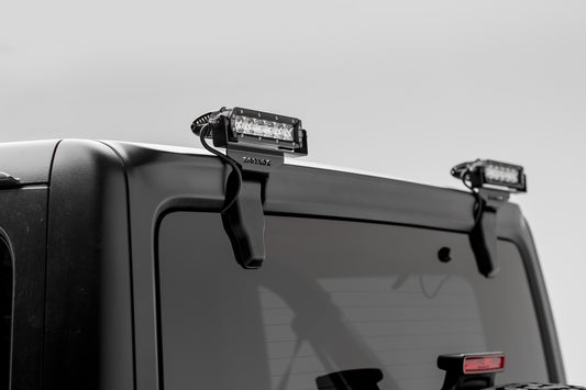 ~(7 lbs. 27X10X6)~  Rear Window Hinges Bracket Kit  Includes (2) 6IN Single Row Slim Line LED Lights  Bolt On  No Cut  No Drill Installation  Black Powder Coated  Inlcudes Universal Wire Harness  For Illumination Of Rear Of Your Jeep