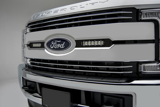 ~(9 lbs. 25X15X6)~ 2017-2017 FORD F250/F350: OEM Grille LED Light Bar Mounts (Black) - Includes Two 6 IN Zroadz Slim Single Row LED Light Bars and wire harness- Bolts on to OEM Grille Assembly (Fits Lariat and King Ranch Models Only Does not fit Platinum